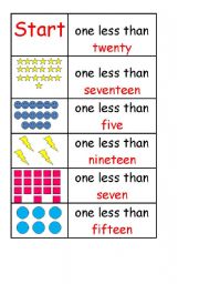 English worksheet: Year 1 Maths. ONE LESS 