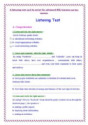 A listening test with its script and key answers(useful for 4th year secondary education ,Tunisia)