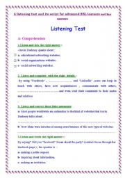 English Worksheet: A listening test with its script and key answers(useful for 4th year secondary education ,Tunisia)