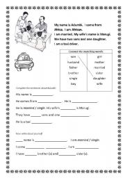 English worksheet: My name is Adumbi