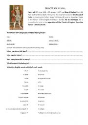 English Worksheet: Henry VIII and his wives