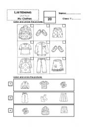 English Worksheet: Clothes test listeing
