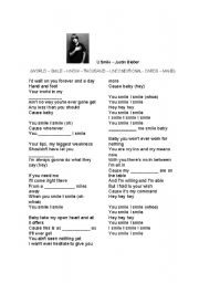 English Worksheet: U SMILE- Justin Bieber