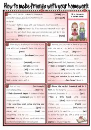 English Worksheet: How to make friends with... your homework! Grammar: Future Tense