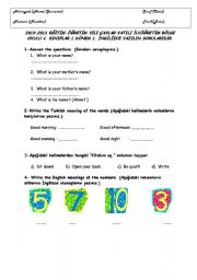 English worksheet: exam for 4th grades