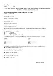 English worksheet: exam for 5th grades