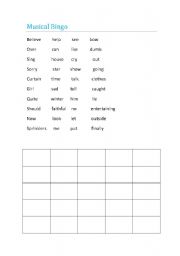 English worksheet: Musical Bingo