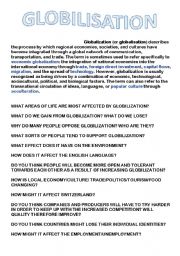 English Worksheet: dicussion on globilization (globilisation-British spelling!)