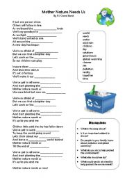 English Worksheet: Mother Nature Needs Us - Song