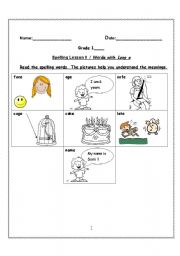 English worksheet: Words with Long a