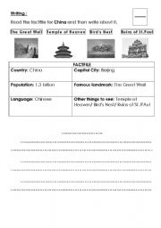 English worksheet: write about china