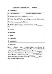 English worksheet: Vocabulary and grammar