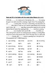 English Worksheet: cloze test