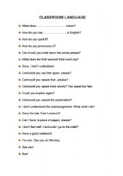 English worksheet: CLASSROOM LANGUAGE