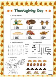 English Worksheet: Thanksgiving Day (fully editable0