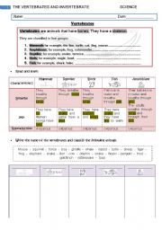 English Worksheet: vertebrates