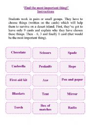 English Worksheet:  Find the most important thing!