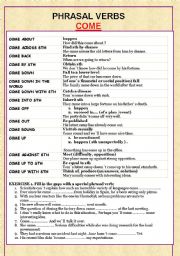 English Worksheet: PHRASAL VERBS: COME