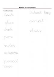 English worksheet: Revision - Classroom Objects
