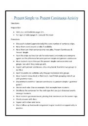 English Worksheet: Present Simple vs. Present Continuous Activity With Lesson Plan