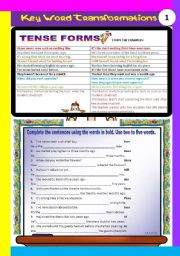 English Worksheet: KEY WORD TRANSFORMATIONS 1