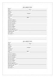 English worksheet: All about you