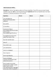 English Worksheet: Find Someone Who - Get to Know activity