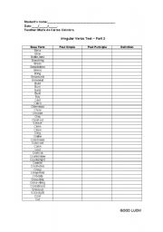 English Worksheet: Irregular verbs test