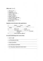 English worksheet: Capitals & Punctuation Marks Practice