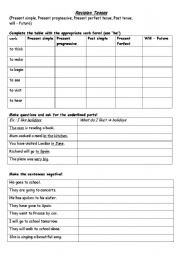 English Worksheet: Revision Tenses