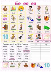 English Worksheet: Reding Ee ee ea