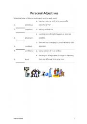 English worksheet: personal adjectives