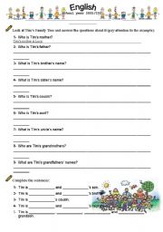 English Worksheet: Tims Family Tree