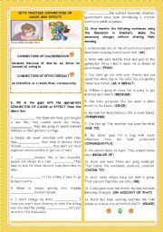 English Worksheet: LET�S PRACTISE CONNECTORS OF CAUSE AND EFFECT!