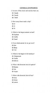 English Worksheet: GENERAL KNOWLEDGE