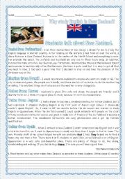 English Worksheet: TEST -A TOUR AROUND ENGLISH SPEAKING COUNTRIES - STUDENTS TALK ABOUT NEW ZEALAND-READING+LANGUAGE WORK+WRITING