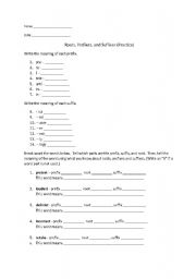 English worksheet: Roots, Prefixes, Suffixes Practice