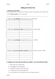 English Worksheet: Eating out in New York (1)