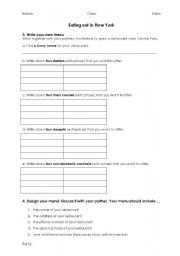 English worksheet: Eating out in New York (1)