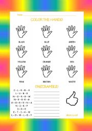 English Worksheet: Color the Hands!