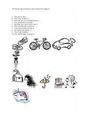English Worksheet: Colour the objects