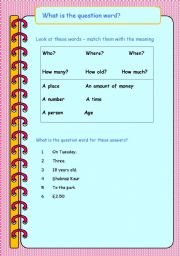 English worksheet: What is the question word?