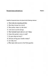 English worksheet: Present tense verb phrases