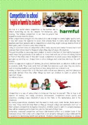 English Worksheet: COMPETITION IN SCHOOL: HARMFUL OR HELPFUL TO STUDENTS?