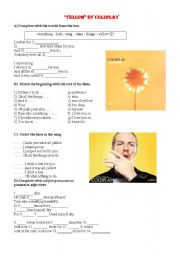 English Worksheet: Song YELLOW BY COLDPLAY