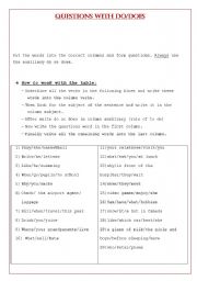 English Worksheet: How to form questions with do/does