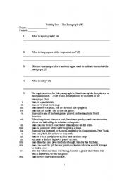 English worksheet: Paragraph and Essay Structure Test