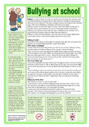 English Worksheet: Bullying at school. Reading comprehension