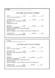 English Worksheet: Focused analyitical writing rubric