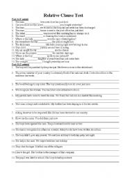 English Worksheet: Relative Clause Test and Answer